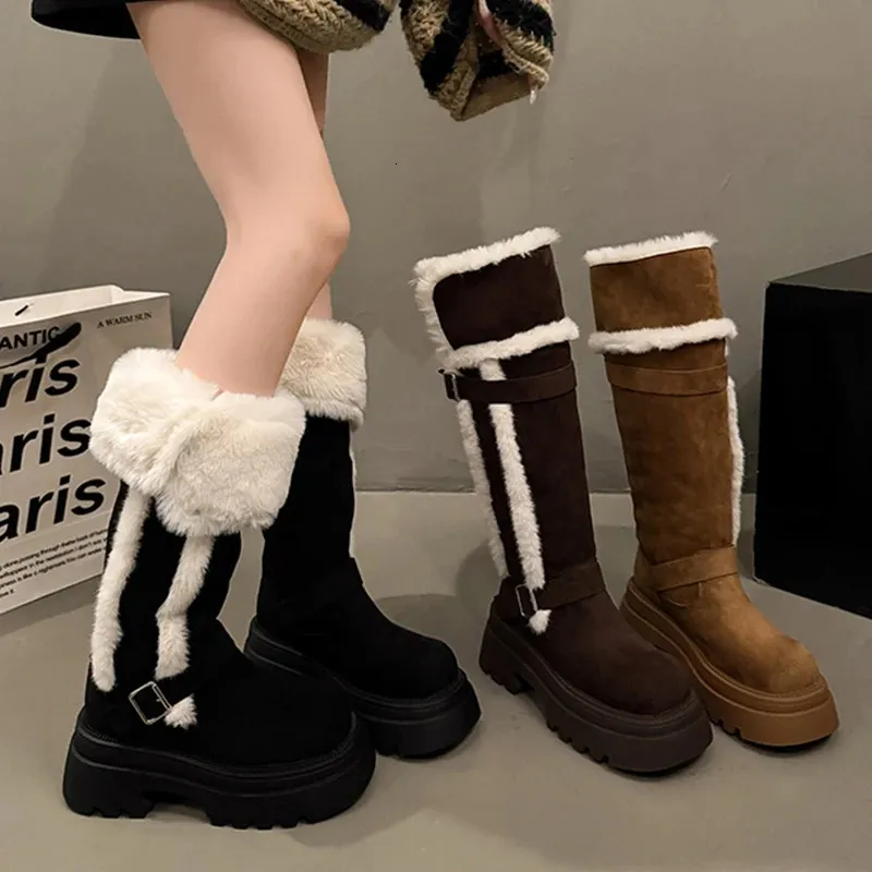 Women Snow Flats Platform Woman Warm Plush High Winter Trend Sport Casual Shoes Suede Chelsea Boots Mujer 251027_vogvips.com
