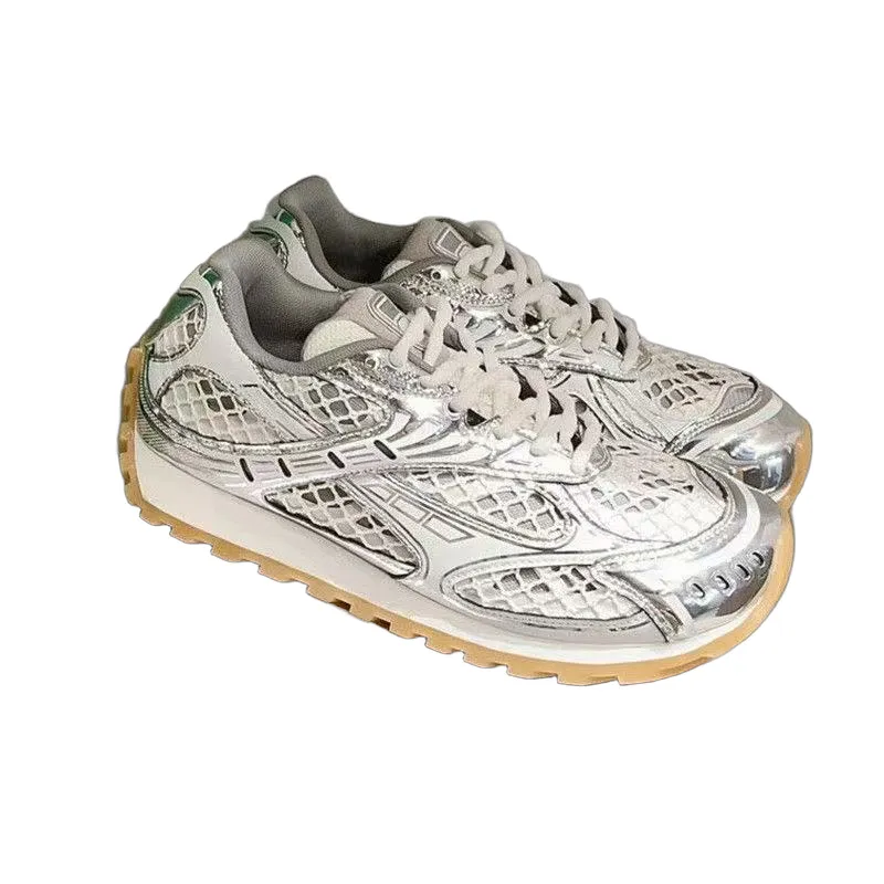 Casual shoes sliver sneakers mens womens trainers leather mesh trainers Grey green black red