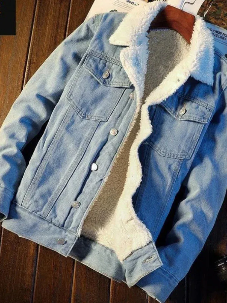 cale lamb wool single half coat サイズ3 Denim Jackets Men Thick Lamb Wool Coat With From Pong02, $30.09
