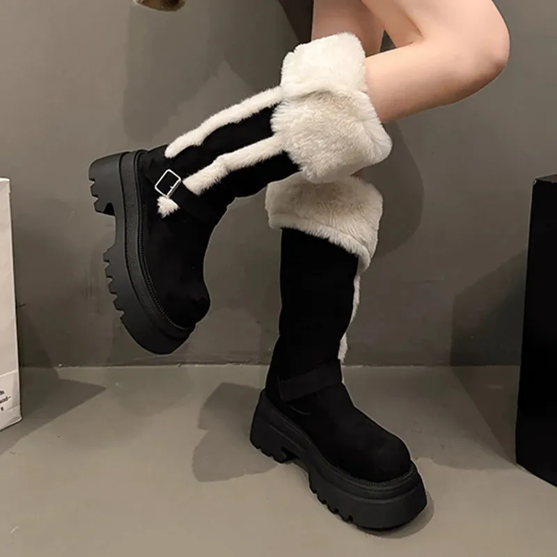 Women Snow Flats Platform Woman Warm Plush High Winter Trend Sport Casual Shoes Suede Chelsea Boots Mujer 251027_vogvips.com