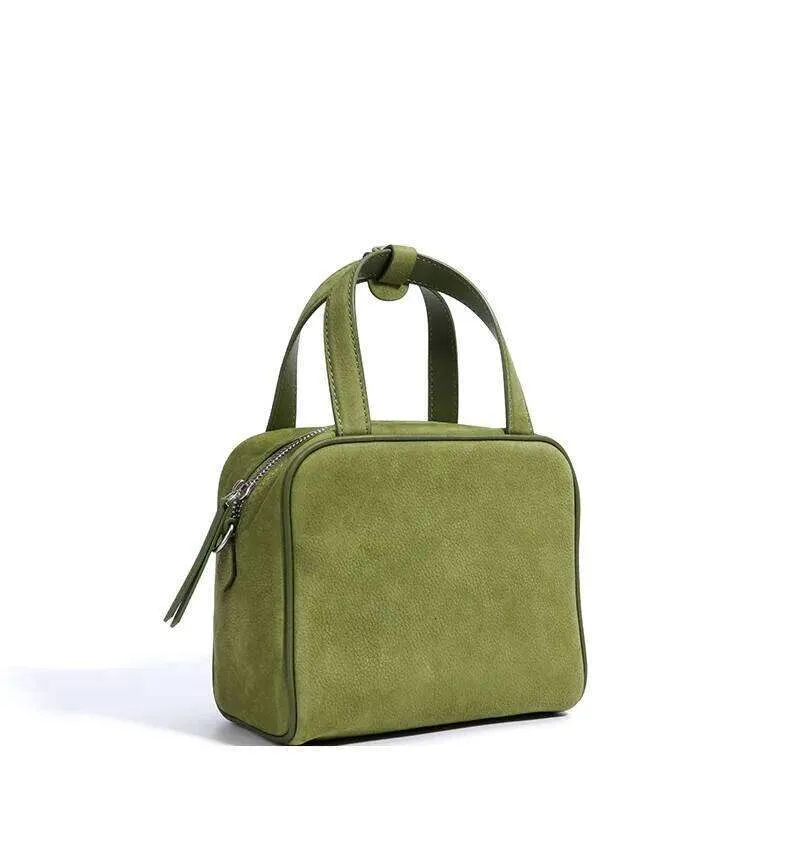 Schoudertas bowling voor dames van echt leer en suède retro stijl_voghion.com