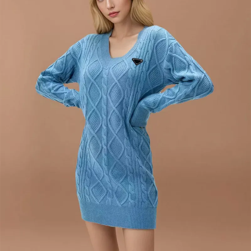 Designer Mid Length Sweater Dress For Women V Neck Cable Knit Casual Solid  Color Luxury Autumn Winter Fashion From Prada_designer, $31.74 In Bulk |  DHgate.Com