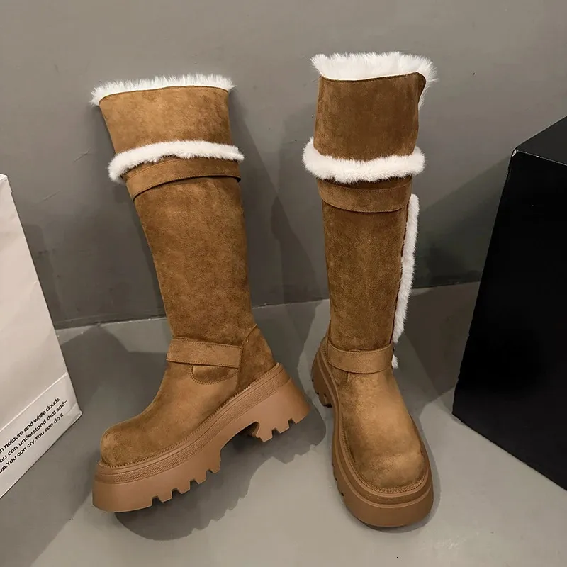 Women Snow Flats Platform Woman Warm Plush High Winter Trend Sport Casual Shoes Suede Chelsea Boots Mujer 251027_vogvips.com