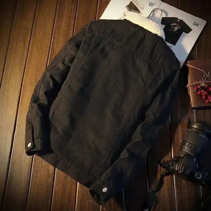 Denim Jackets Men Thick Lamb Wool Coat With From Pong02, $30.09