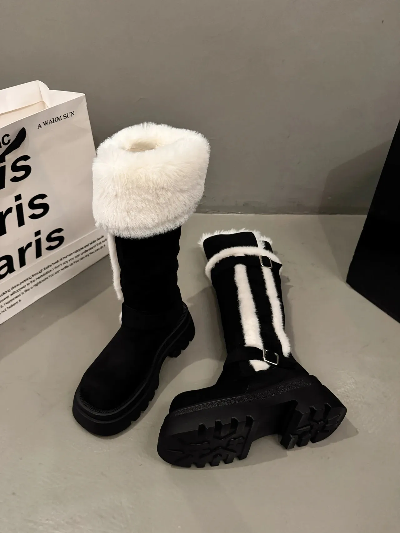 Women Snow Flats Platform Woman Warm Plush High Winter Trend Sport Casual Shoes Suede Chelsea Boots Mujer 251027_vogvips.com