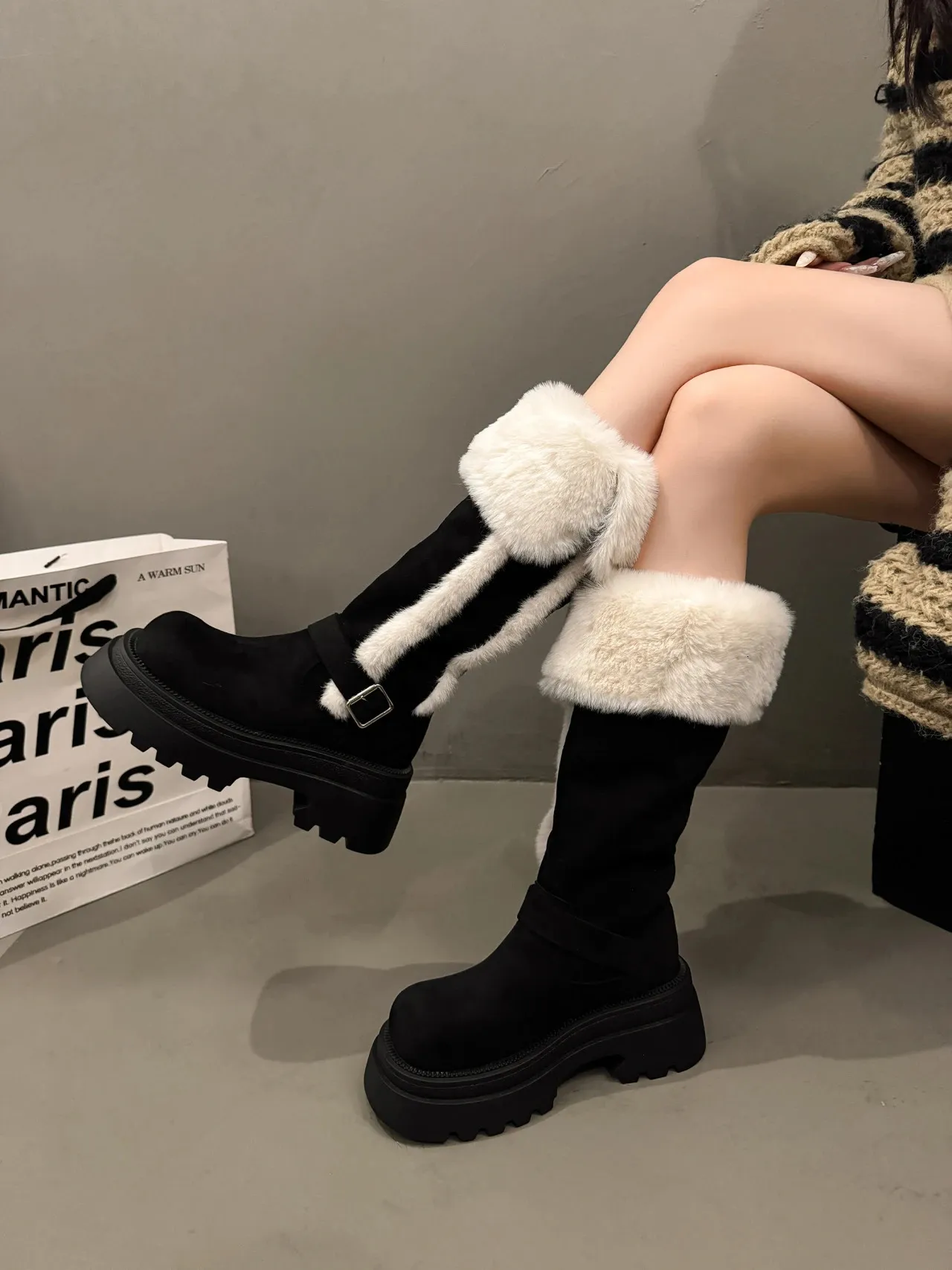 Women Snow Flats Platform Woman Warm Plush High Winter Trend Sport Casual Shoes Suede Chelsea Boots Mujer 251027_vogvips.com