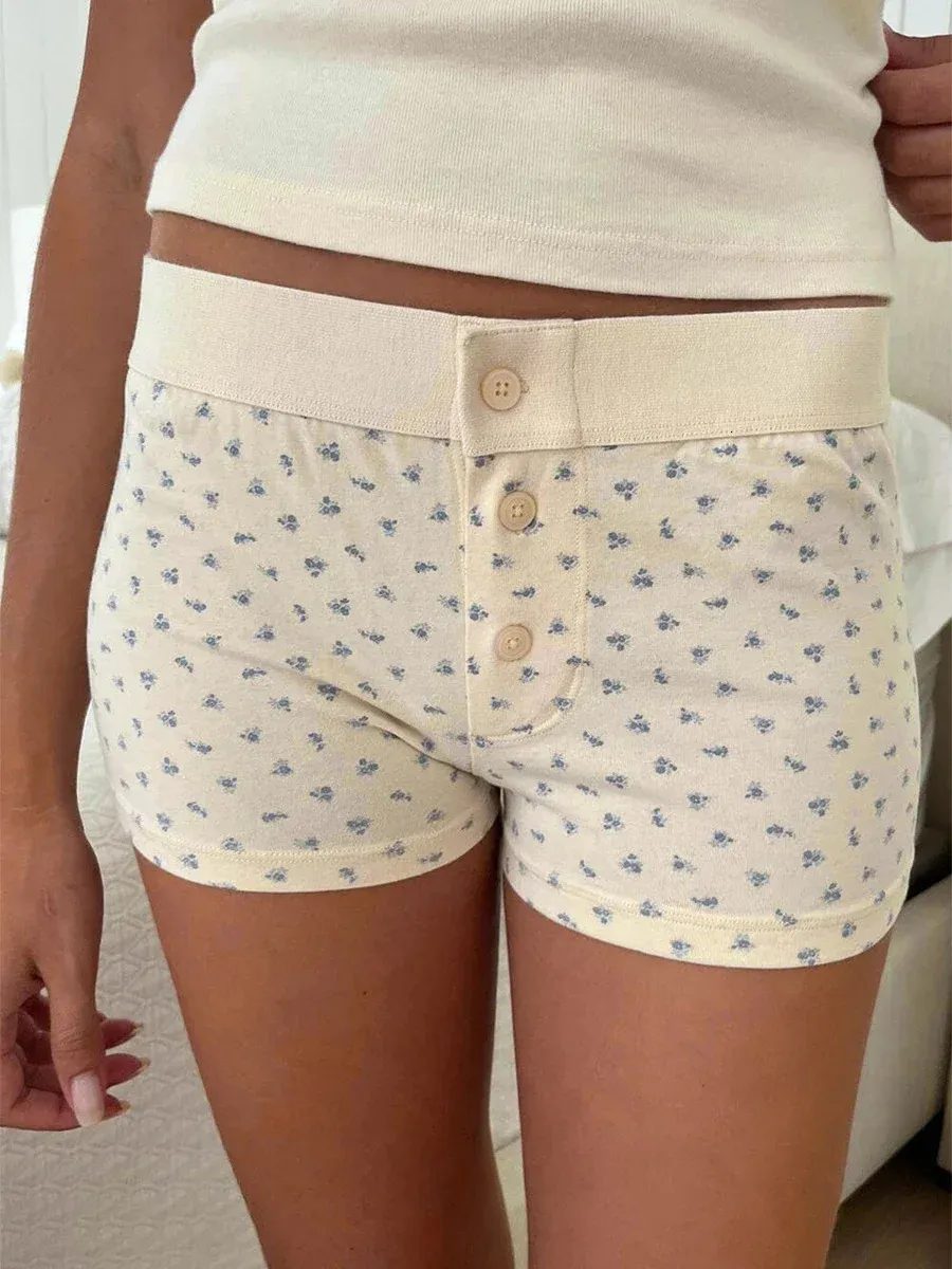 Pantalones Cortos De Pijama Y2K Para Mujer - Cintura Baja, Estampados Y Botón, Cómodos Para Dormir