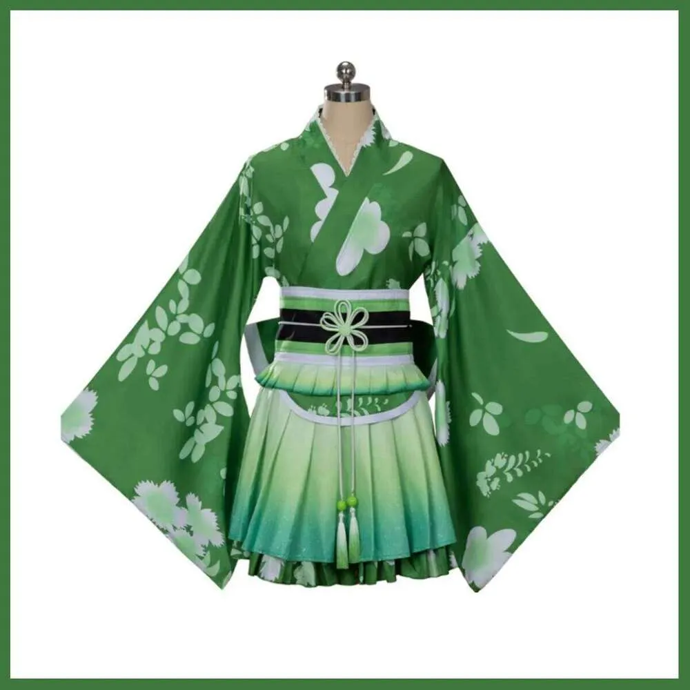 green anime dress LoveLive! Hanayo Koizumi Cosplay Costume Broadcloth Kimono Bathrobe with Acrylic Polyester Wig and Lolita Skirt from Dhgate Anime Costumes dresses women