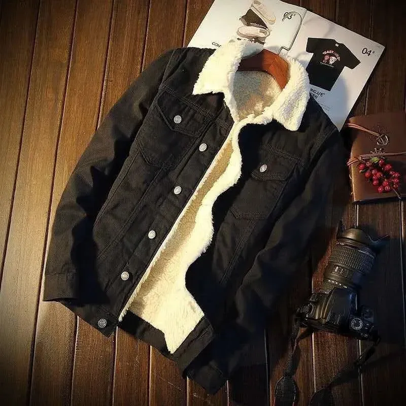 Denim Jackets Men Thick Lamb Wool Coat With From Pong02, $30.09