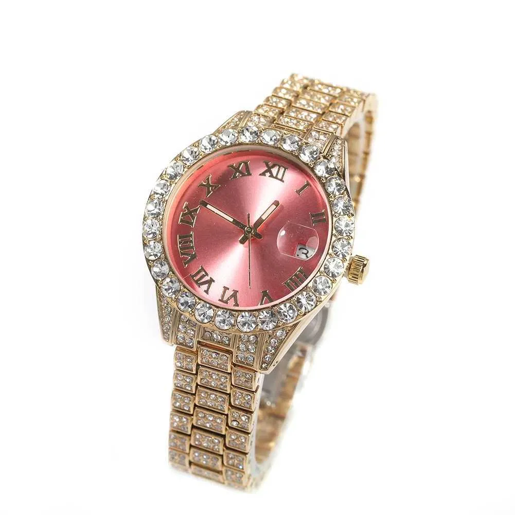 Uwin Womens Small Dial Quartz Wrist Watch Gold Nylon Band Pink Iced Out ...