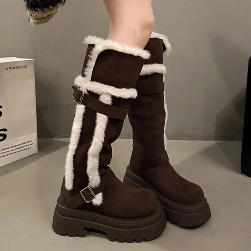 Women Snow Flats Platform Woman Warm Plush High Winter Trend Sport Casual Shoes Suede Chelsea Boots Mujer 251027_vogvips.com