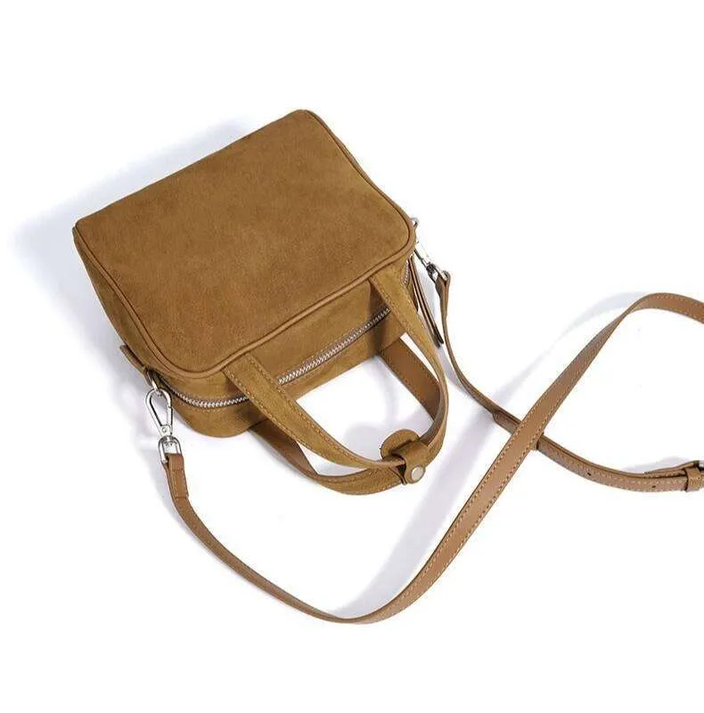Schoudertas bowling voor dames van echt leer en suède retro stijl_voghion.com