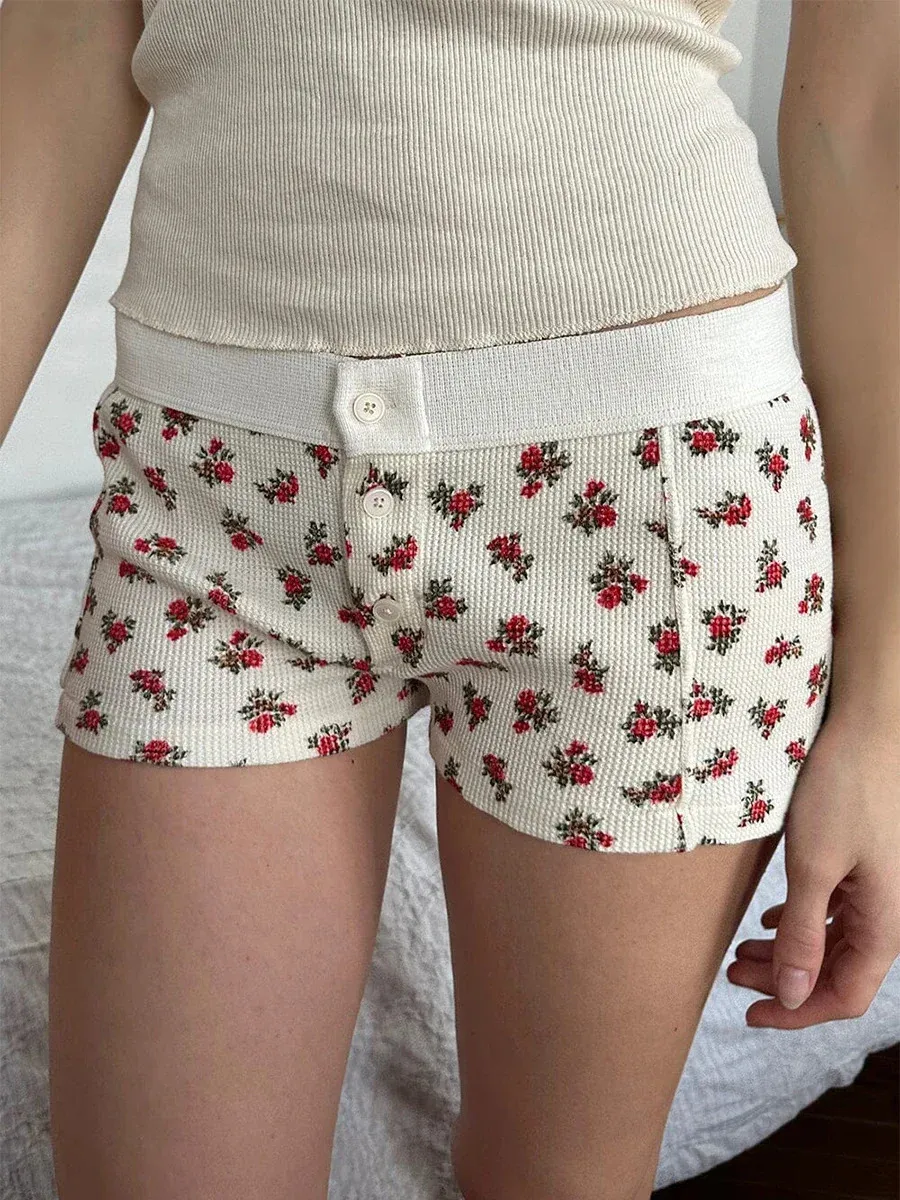 Pantalones Cortos De Dormir Para Mujer Y2K - Cintura Baja, Botones, Estampados, Cómodos Y Sexys
