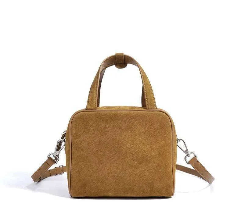 Schoudertas bowling voor dames van echt leer en suède retro stijl_voghion.com