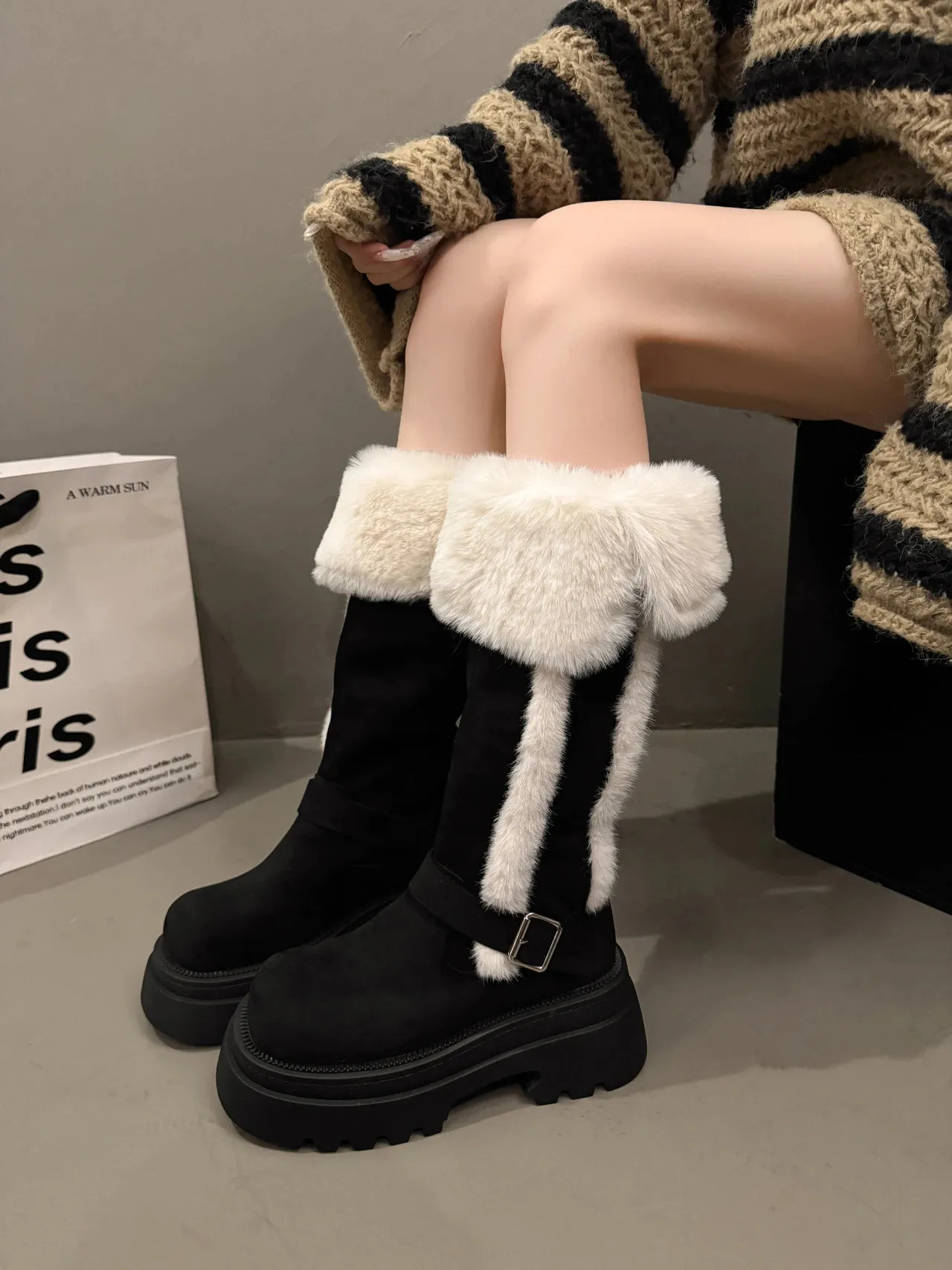 Women Snow Flats Platform Woman Warm Plush High Winter Trend Sport Casual Shoes Suede Chelsea Boots Mujer 251027_vogvips.com