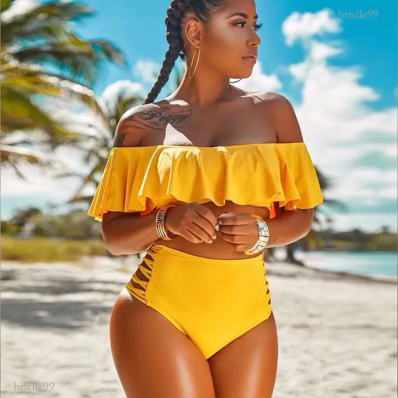 Women Yellow Blue Swimwear Summer Sexy Bandage Beachwear Ladies