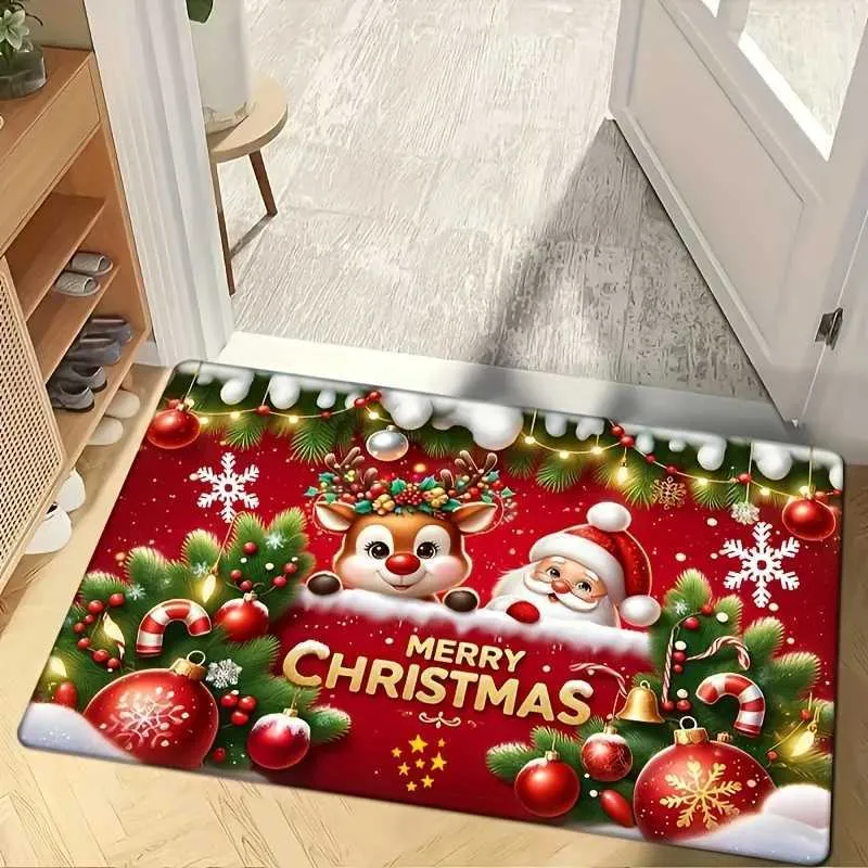 Santa Claus Elk Christmas Doormat Non-Woven Fabric with PE Foam Filling ...