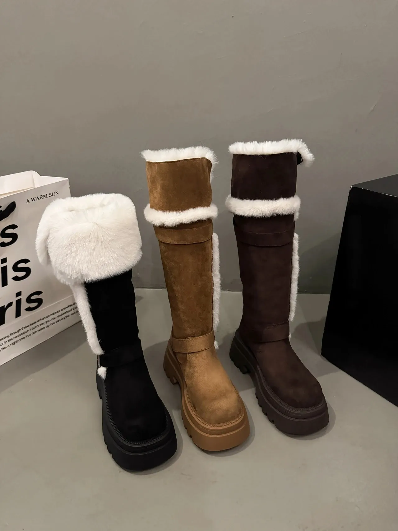 Women Snow Flats Platform Woman Warm Plush High Winter Trend Sport Casual Shoes Suede Chelsea Boots Mujer 251027_vogvips.com