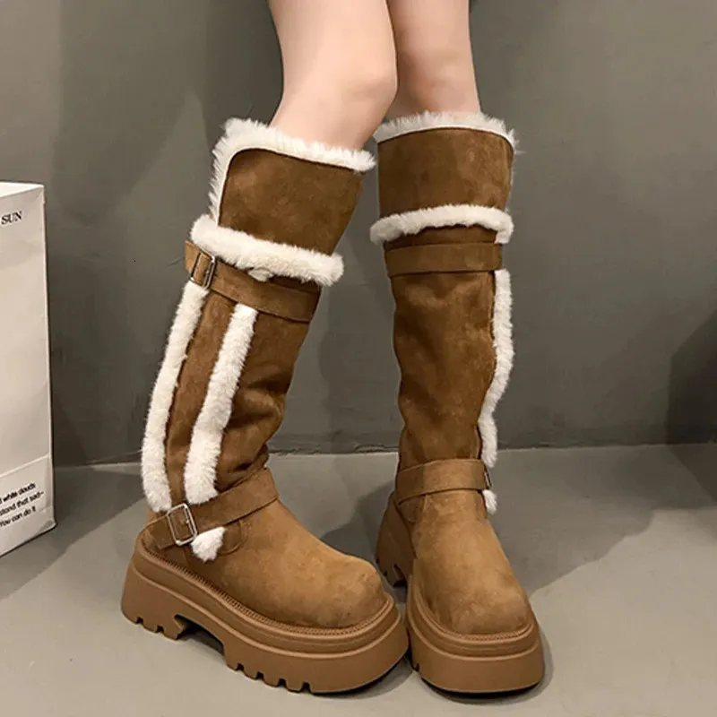 Women Snow Flats Platform Woman Warm Plush High Winter Trend Sport Casual Shoes Suede Chelsea Boots Mujer 251027_vogvips.com