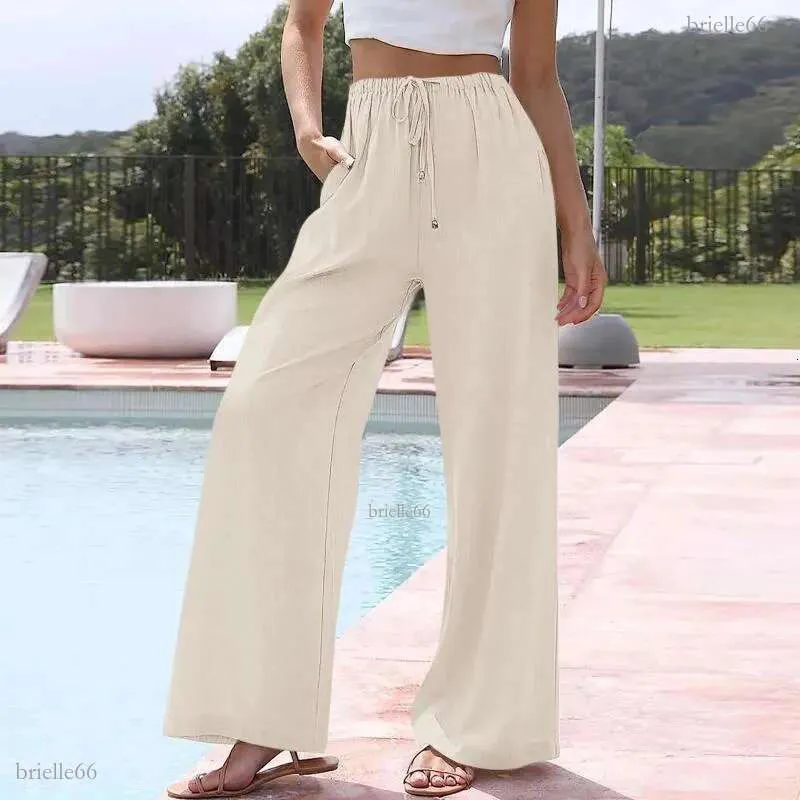 Linen Summer Trousers: Womens Wide Leg Cotton Linen Pants, Full