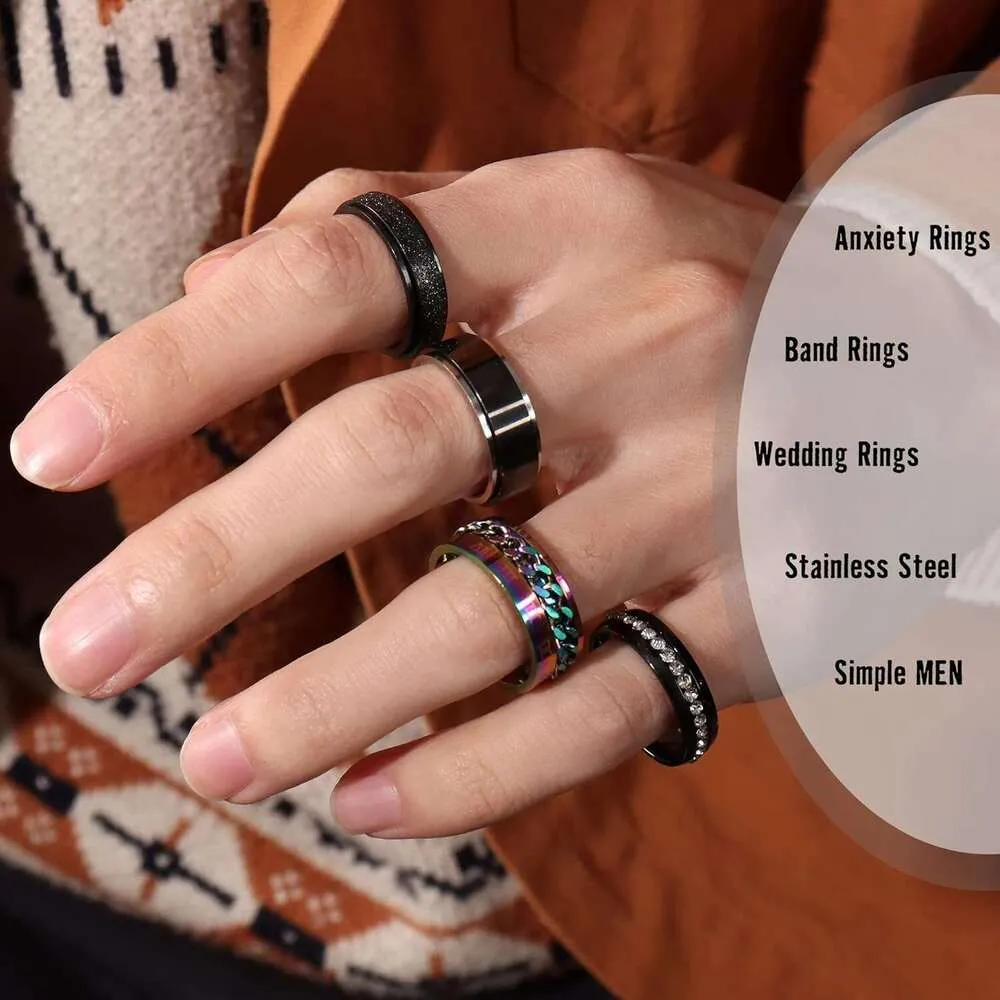 16-teiliges Set aus Edelstahl-Fidget-Spinnern für Damen und Herren zur Linderung von Angstzuständen, mit coolen Ketten, abgeschrägten Kanten und keltischem, schwarzem Band – ideal für Hochzeiten_voghion.com