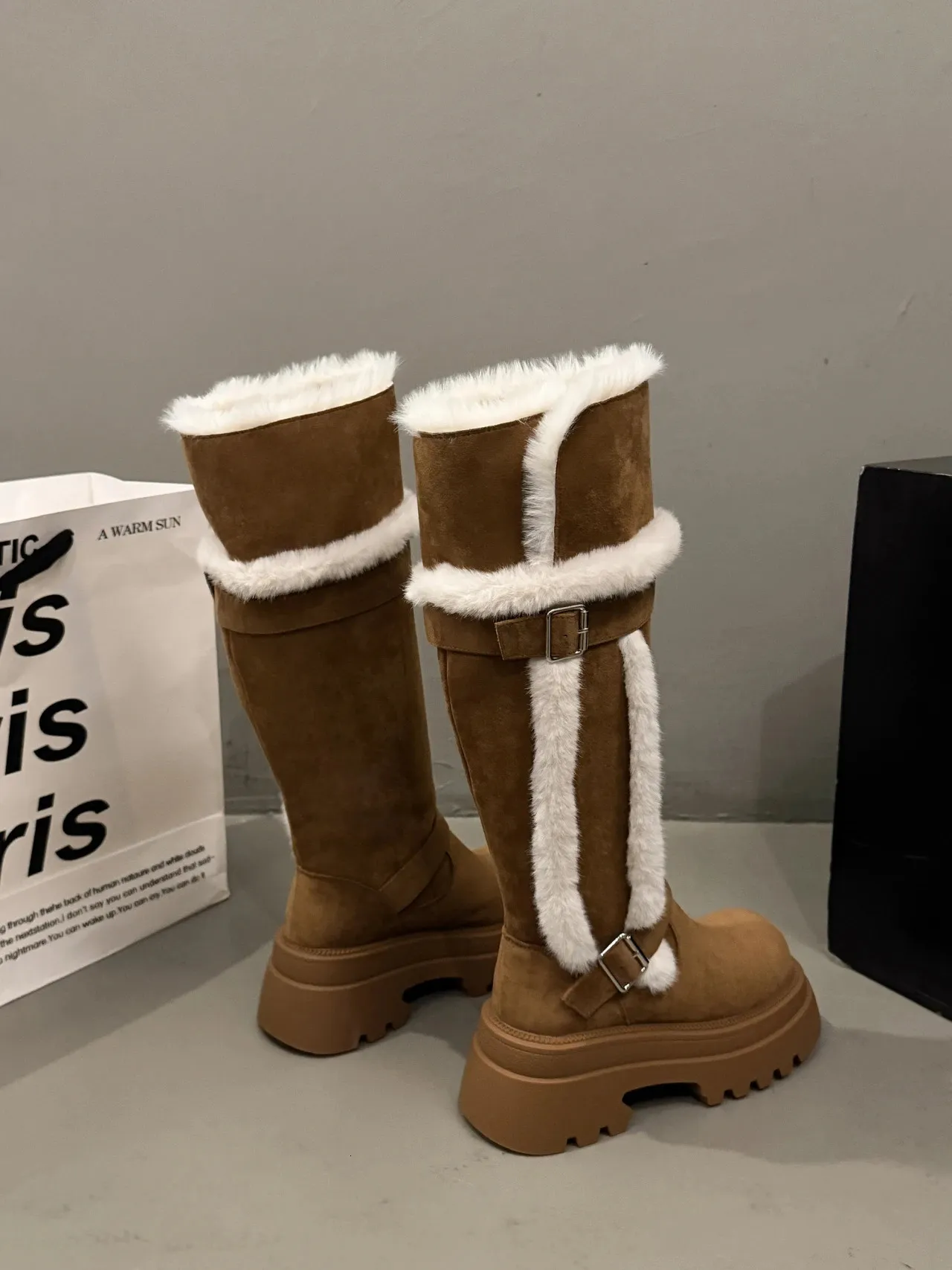 Women Snow Flats Platform Woman Warm Plush High Winter Trend Sport Casual Shoes Suede Chelsea Boots Mujer 251027_vogvips.com