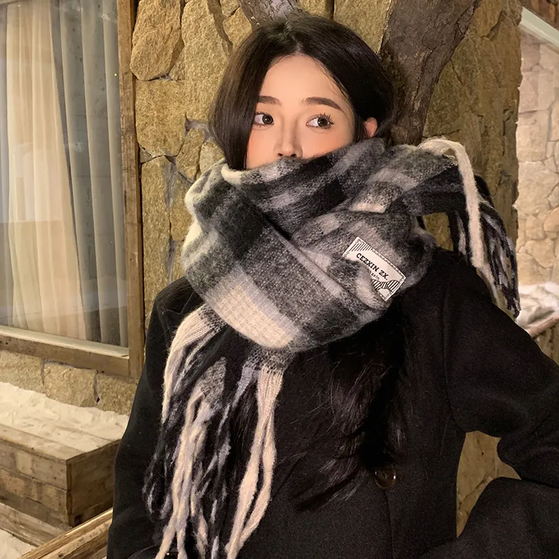 Autumn/Winter New Korean Style Blue Plaid Scarf For From