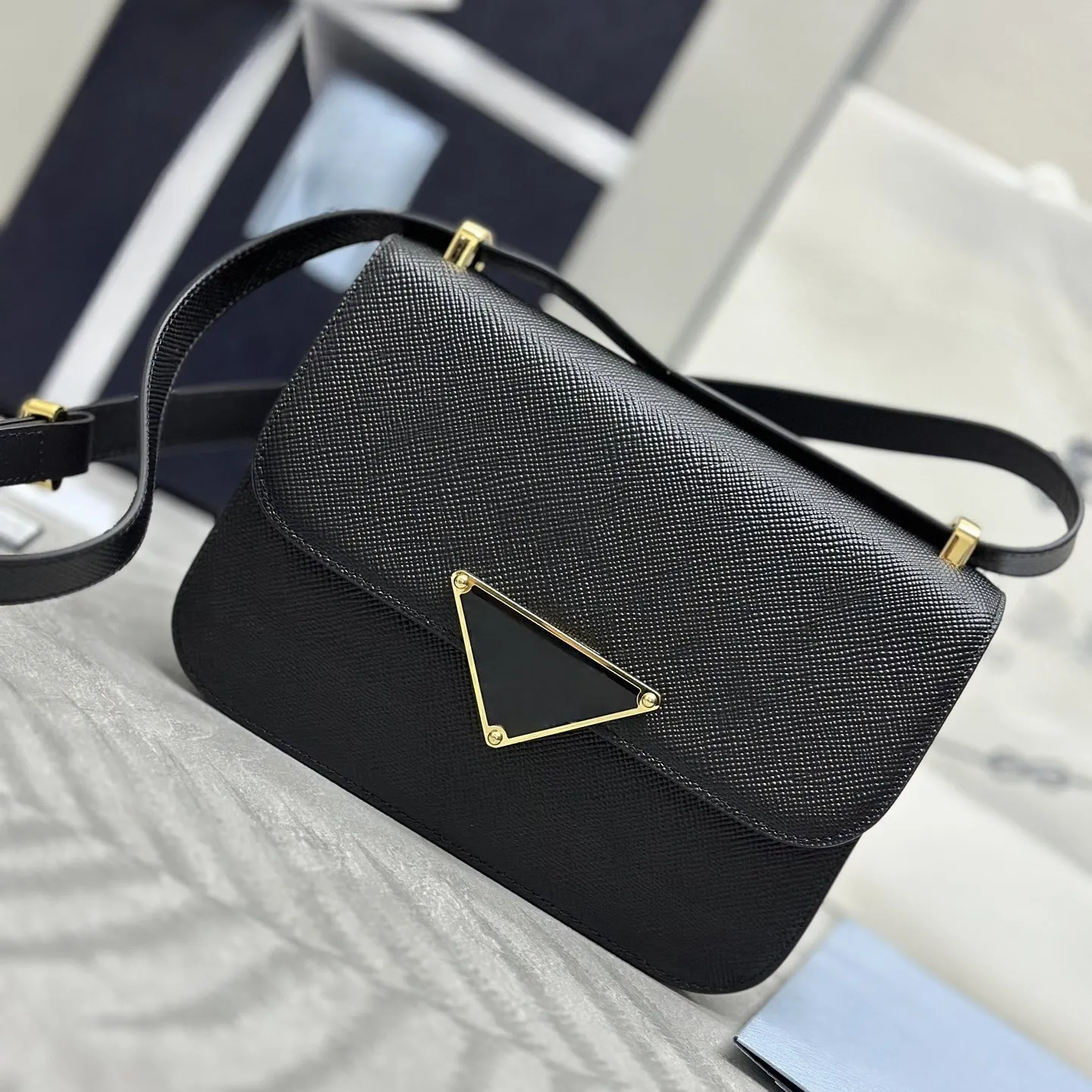 High quality designer crossbody bag luxury shoulder bag Structured Saffiano Leather Shoulder Bag with Adjustable Strap & Flap Closure 1BD320