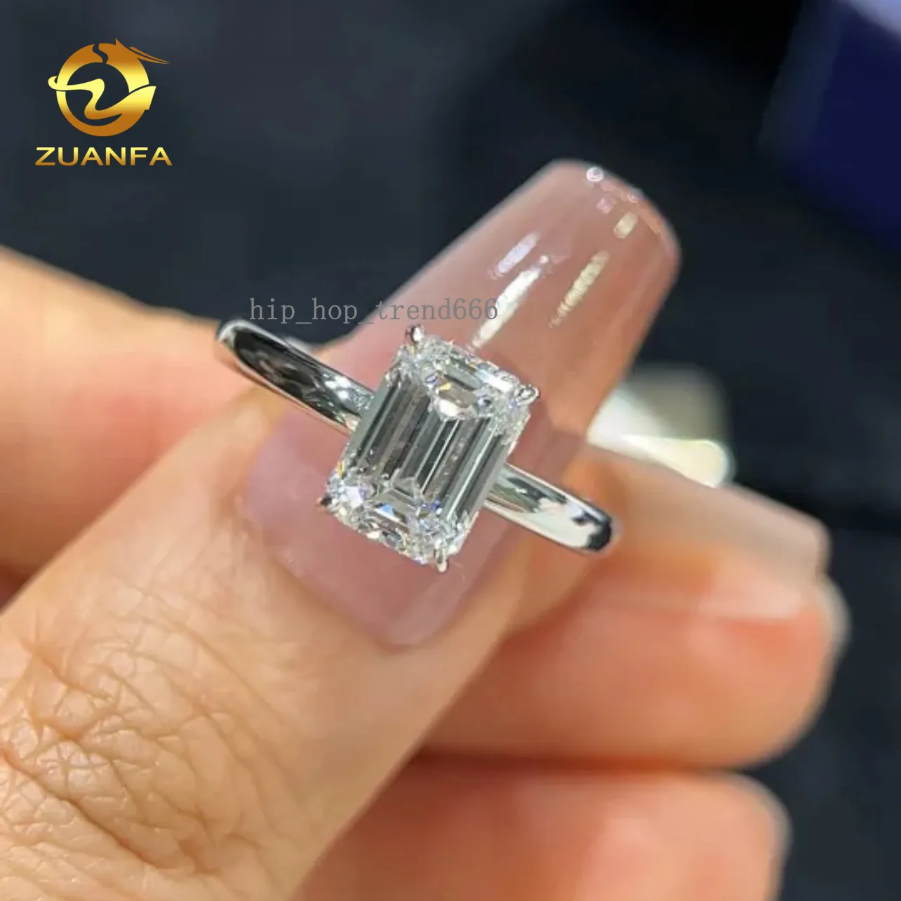 Def Color Diamond Rings 18K White Gold IGI Certified 2CT Emerald Cut CVD Lab Diamond Wedding ...