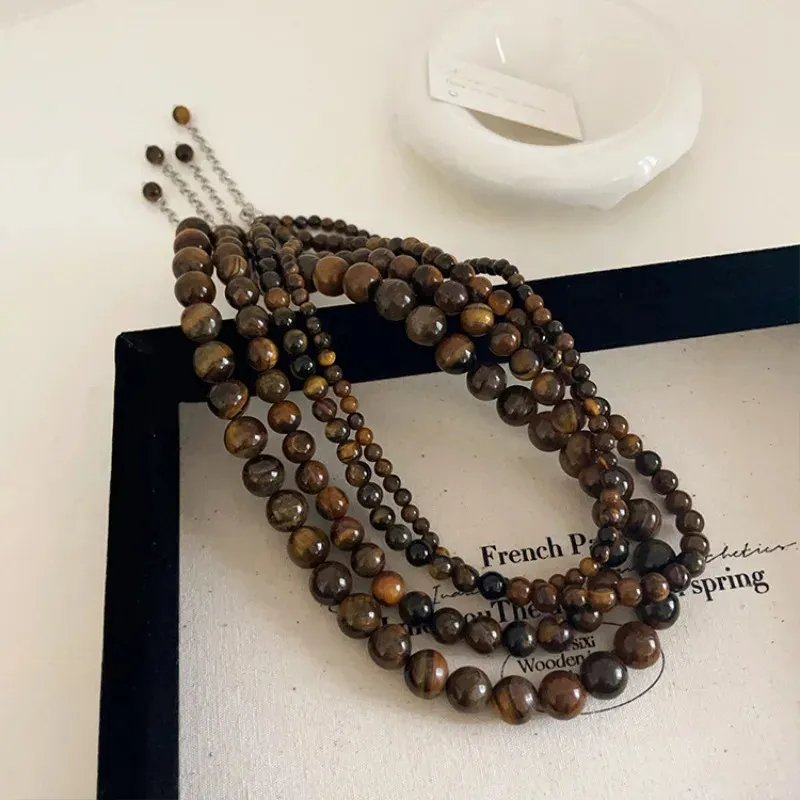 Minar Tiger Eye Bead Necklace For Women Natural Stone 4 10mm Beads On ...