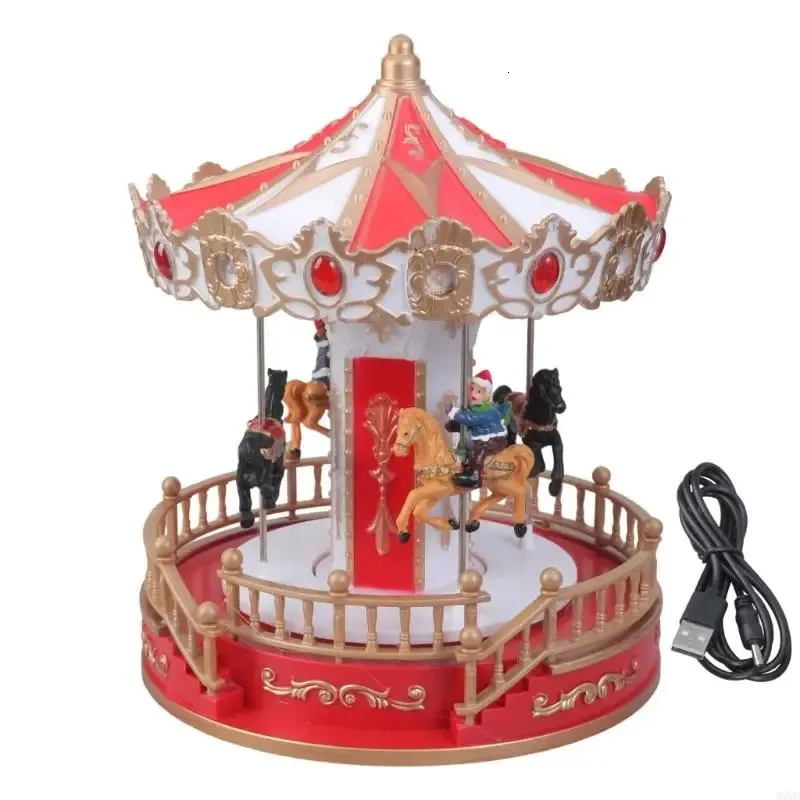 Holiday Rotating Musical Carousel Ornament with LED Lights and USB ...