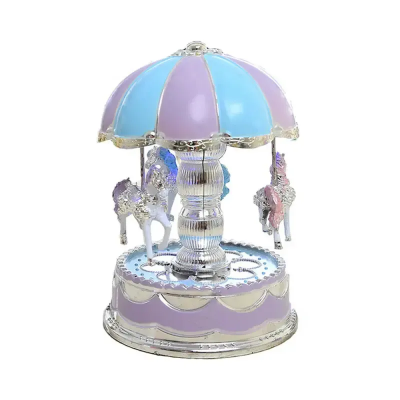 Carillon Carosello, Carillon LED Cambio Colore Di Lusso, Luce Luminosa 3 Cavallo Rotazione Windup Musical Battesimo Regali Per Ragazze Con Luce Bianco