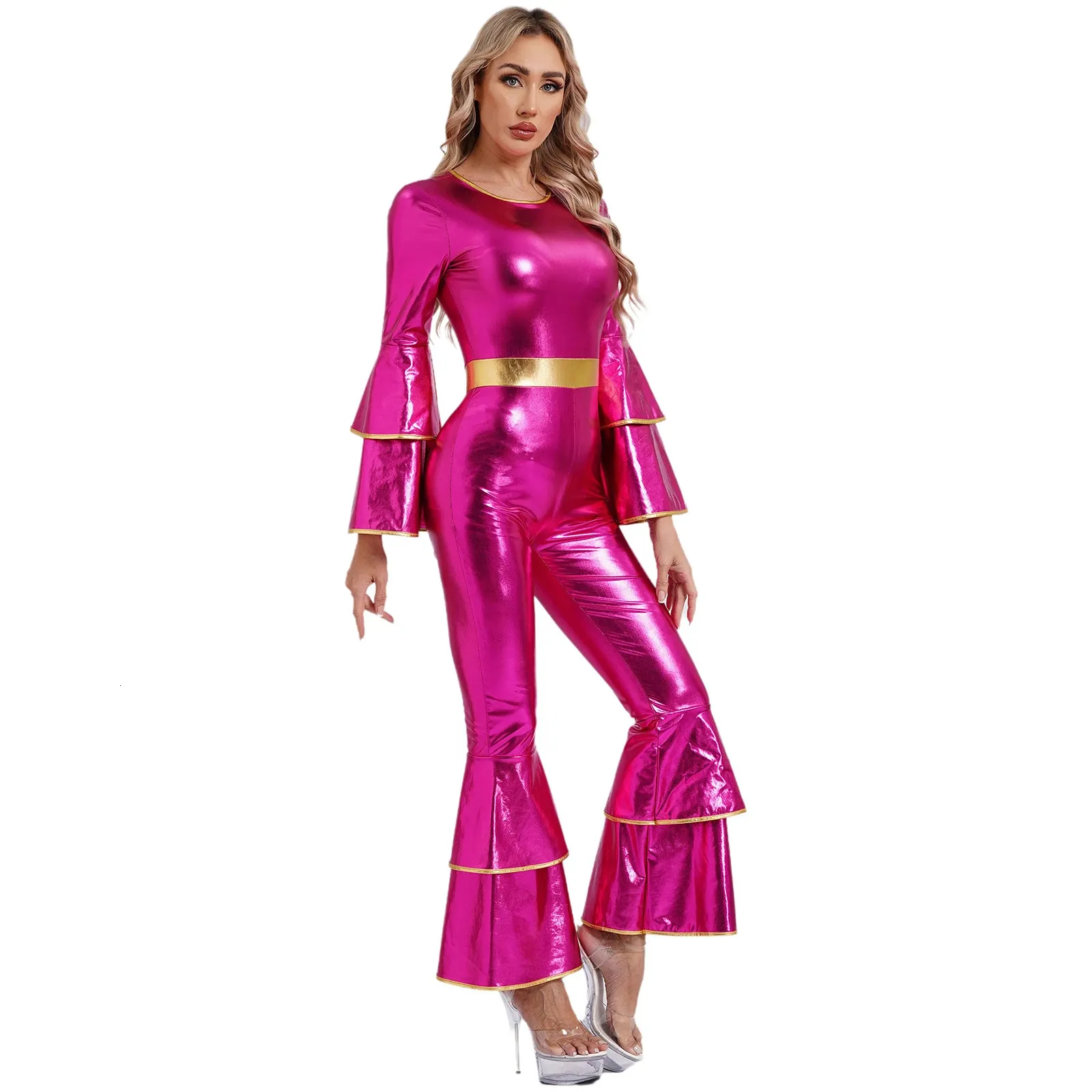 Disfraz Hippie Amazon Disfraz Años 60-70 Hippie Groovy - Vestido Estilo Retro Para Fiestas Y Carnaval Traje Retro Mangas Trompeta