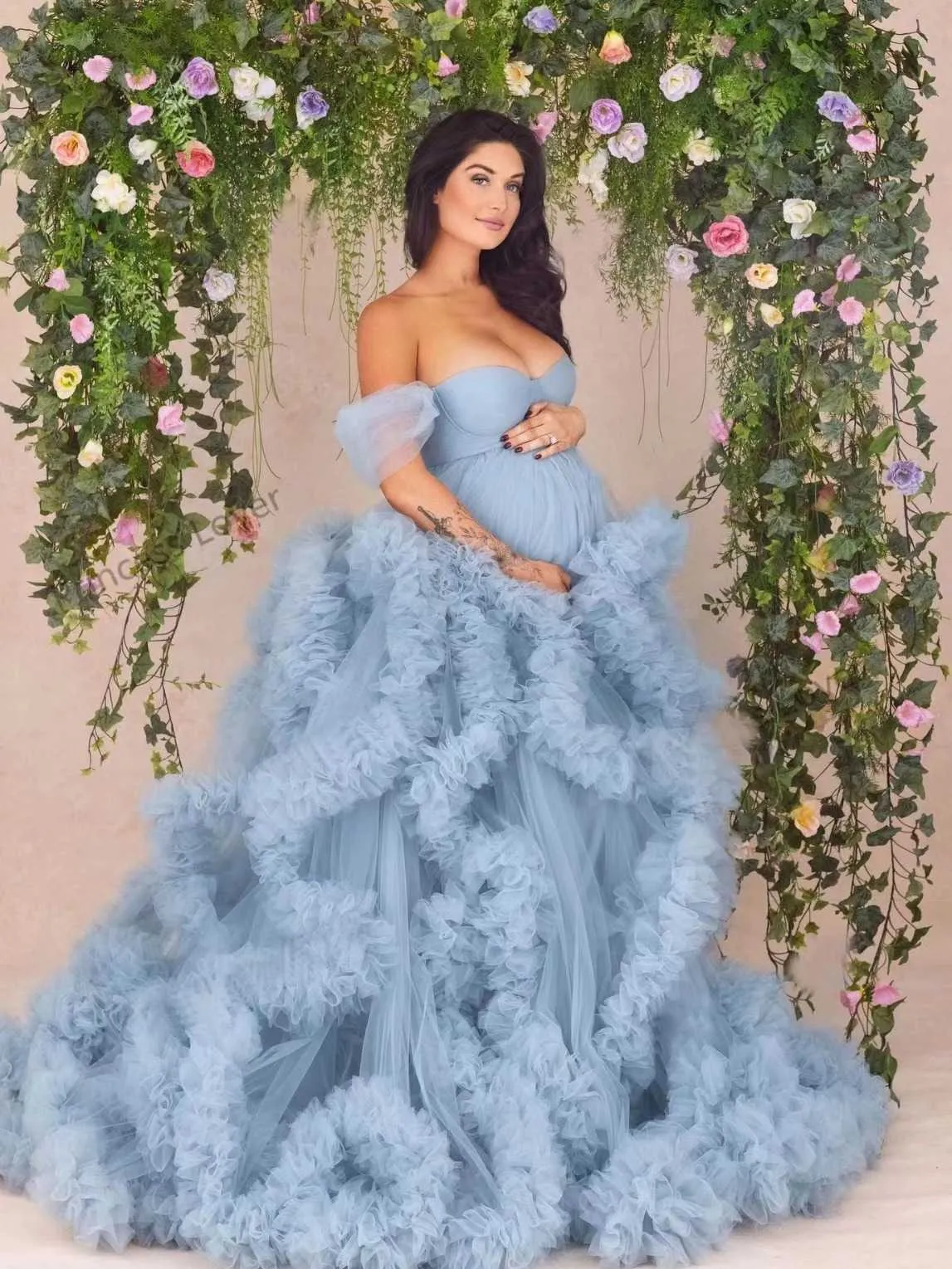 Dusty Blue Winter Maternity Dress Ruffled Tulle Maxi Gown for Photography  from Dhgate Maternity Dresses - price 51.26