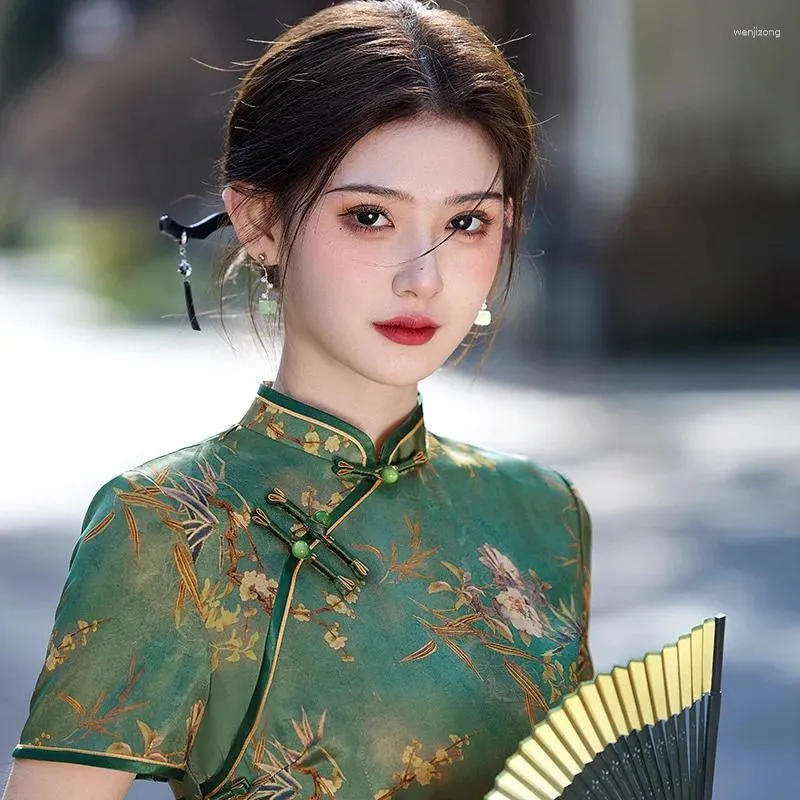 slim fit dress slacks Ming-Na Bespoke Dress | Modern Green Silk Qipao