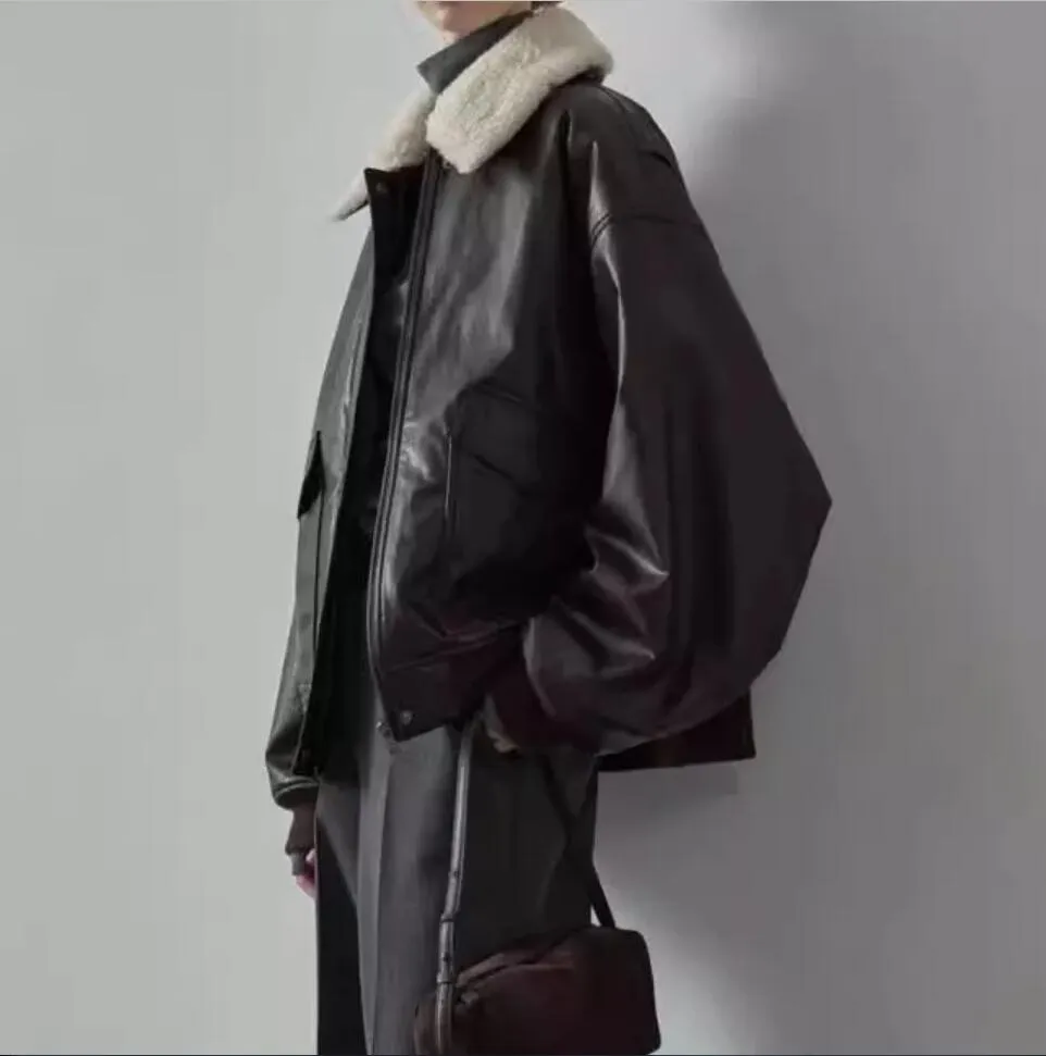 Manteau Cuir Et Fourrure Noir Taille 42 - Hiver Chaud Style Basique
