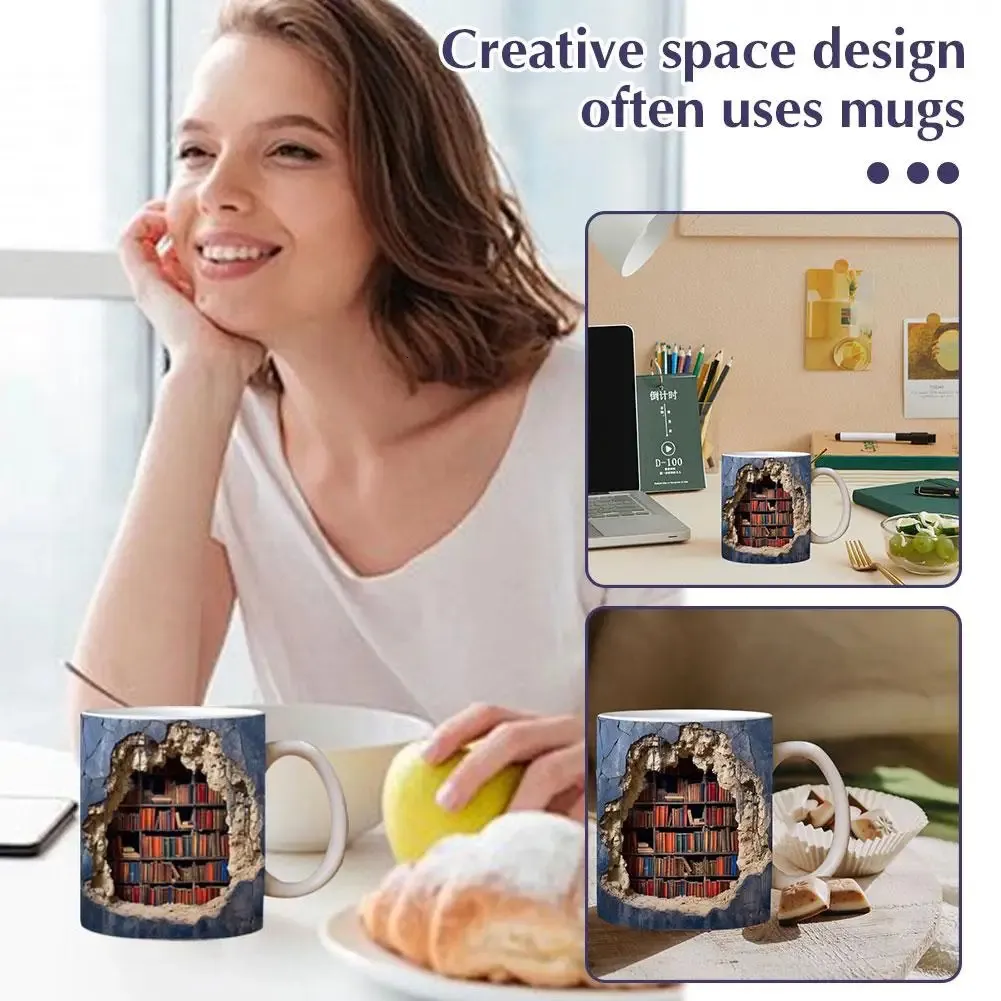 3D Bookshelf Mug Library Shelf Cup Book Lovers Ceramic Coffee Cool  Christmas Gifts For Readers MultiPurpose 251031BJ