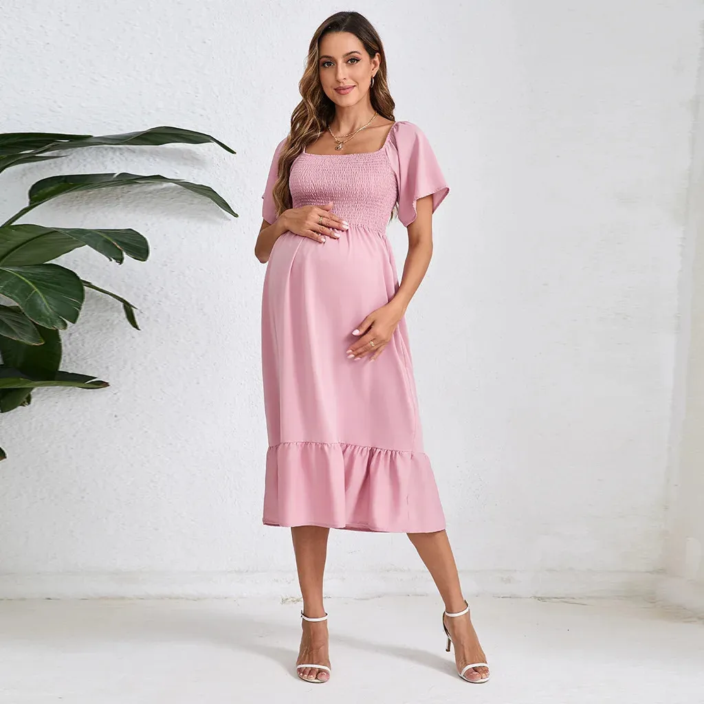 semi formal dresses maternity CYCLAMEN Maxi Dress Sparkly Baby Shower Wedding Guest V-Neck Handkerchief Sleeves Elegant Pregnancy, Light Plum, S at Amazon Women's Clothing store Total Length Semi-Formal Maternity Dresses for Special