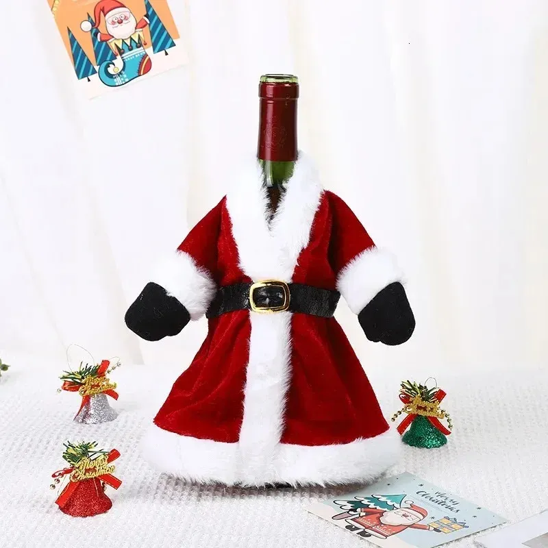 Moukkey Cappelli di Babbo Natale in bottiglia di vino - Set di ornamenti e sciarpa di Babbo Natale,Coperta decorativa della bottiglia di vino rosso, coperture della bottiglia di vino