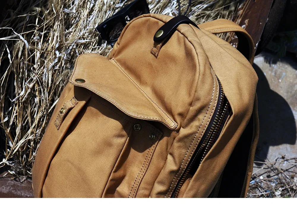 Waterproof Oil Wax Canvas Laptop Backpack For Outdoor Trekking_voghion.com