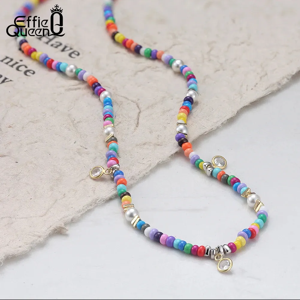 Effie Queen 925 Sterling Silver 4mm Shell Pearls Adjustable Necklace With Colored Beads And Cubic Zirconia Chain Gift_voghion.com