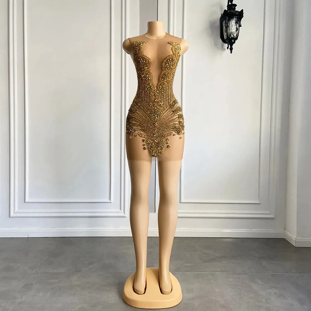 Sheer Black Cocktail Dress With Gold Diamond Beaded... From Huafei05,  $184.81 | DHgate.Com