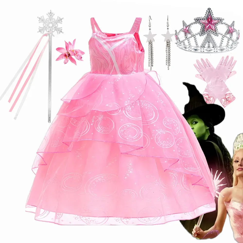 open lace back dress Princess Glinda Mable Good Witch Wicked Costume Luxury Girls Dress - Pink