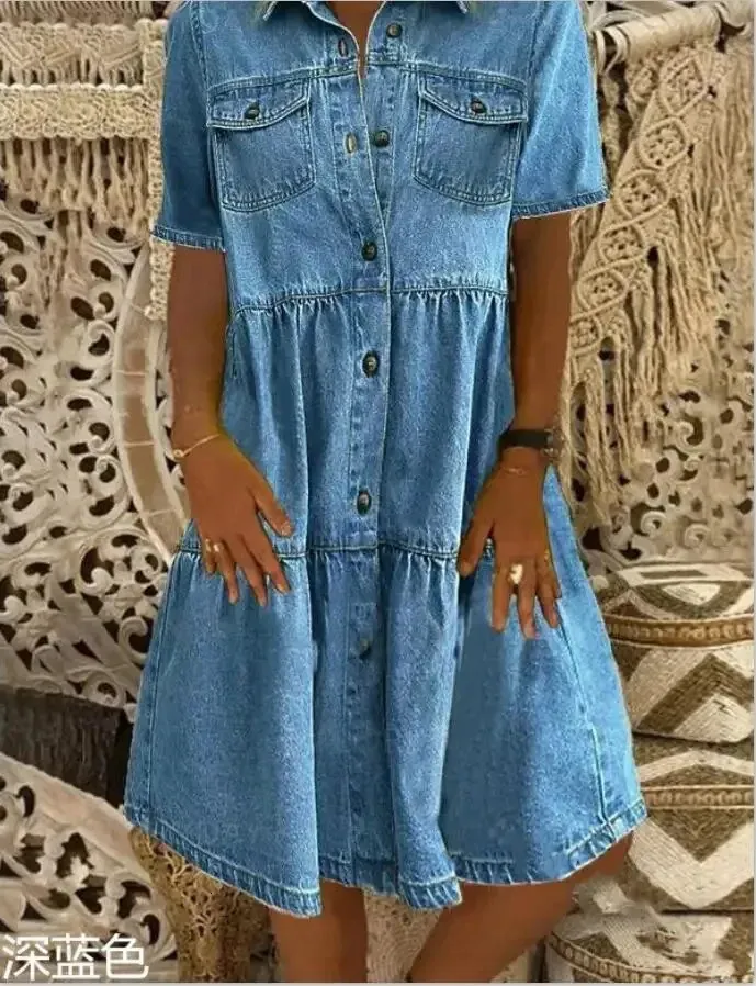 Korean Womens Dress Spring Summer Make Old Denim Dresses For Women Casual  ShirtDress Loose Short Sleeve Single Breasted Dress 250403 From Bei02,  $21.57 | DHgate.Com