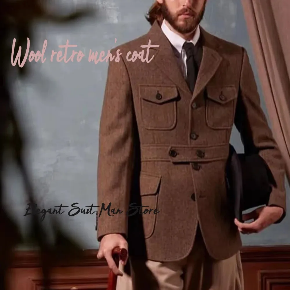 Italian Vintage Wool Mens Short Coat Fashion Business From 71