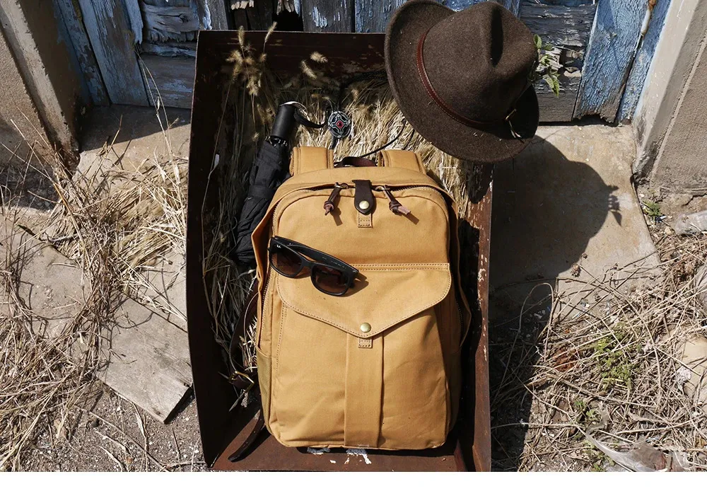 Waterproof Oil Wax Canvas Laptop Backpack For Outdoor Trekking_voghion.com