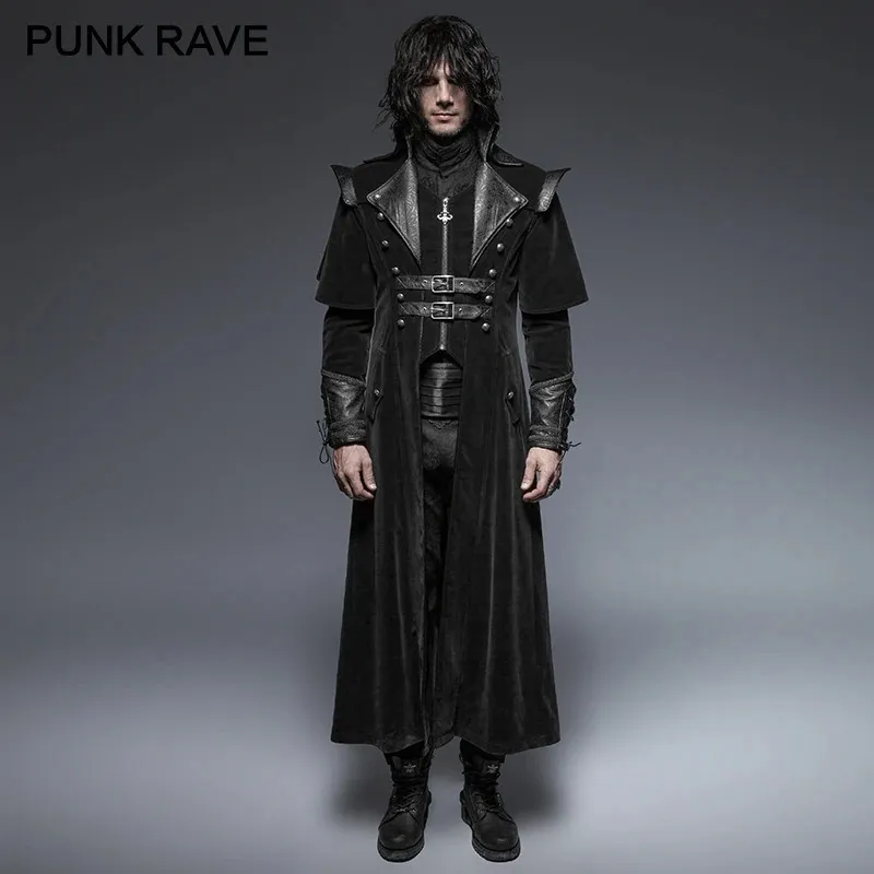 PUNK RAVE Gothic Wool Trench Coat, Crimped Shoulders | DHgate