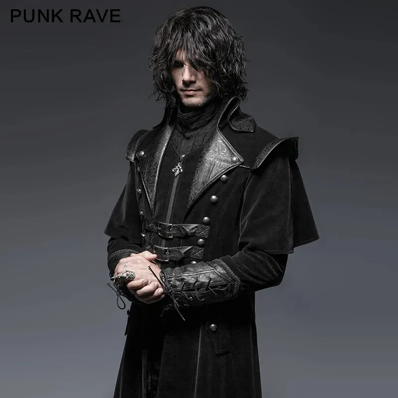 PUNK RAVE Gothic Wool Trench Coat With Crimped From Leemostore