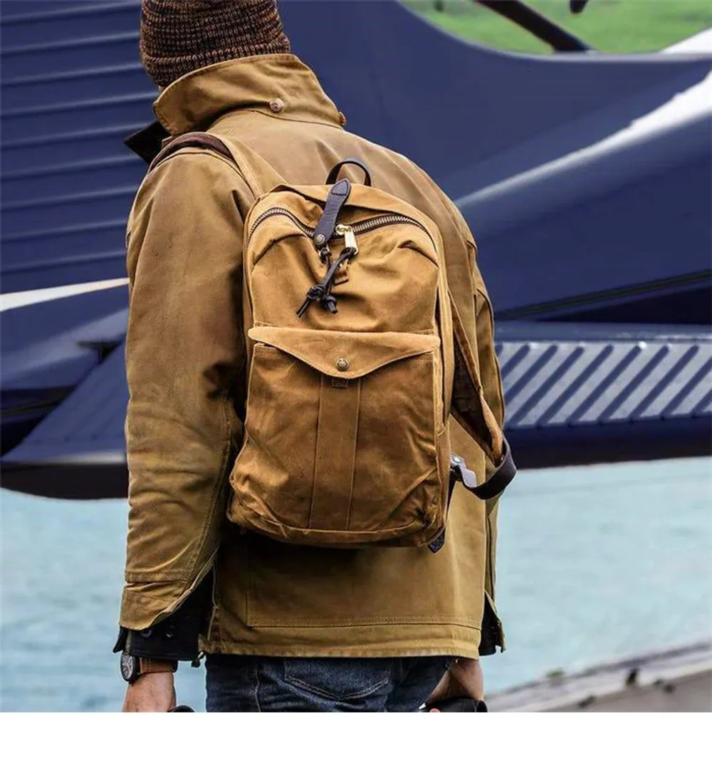 Waterproof Oil Wax Canvas Laptop Backpack For Outdoor Trekking_voghion.com