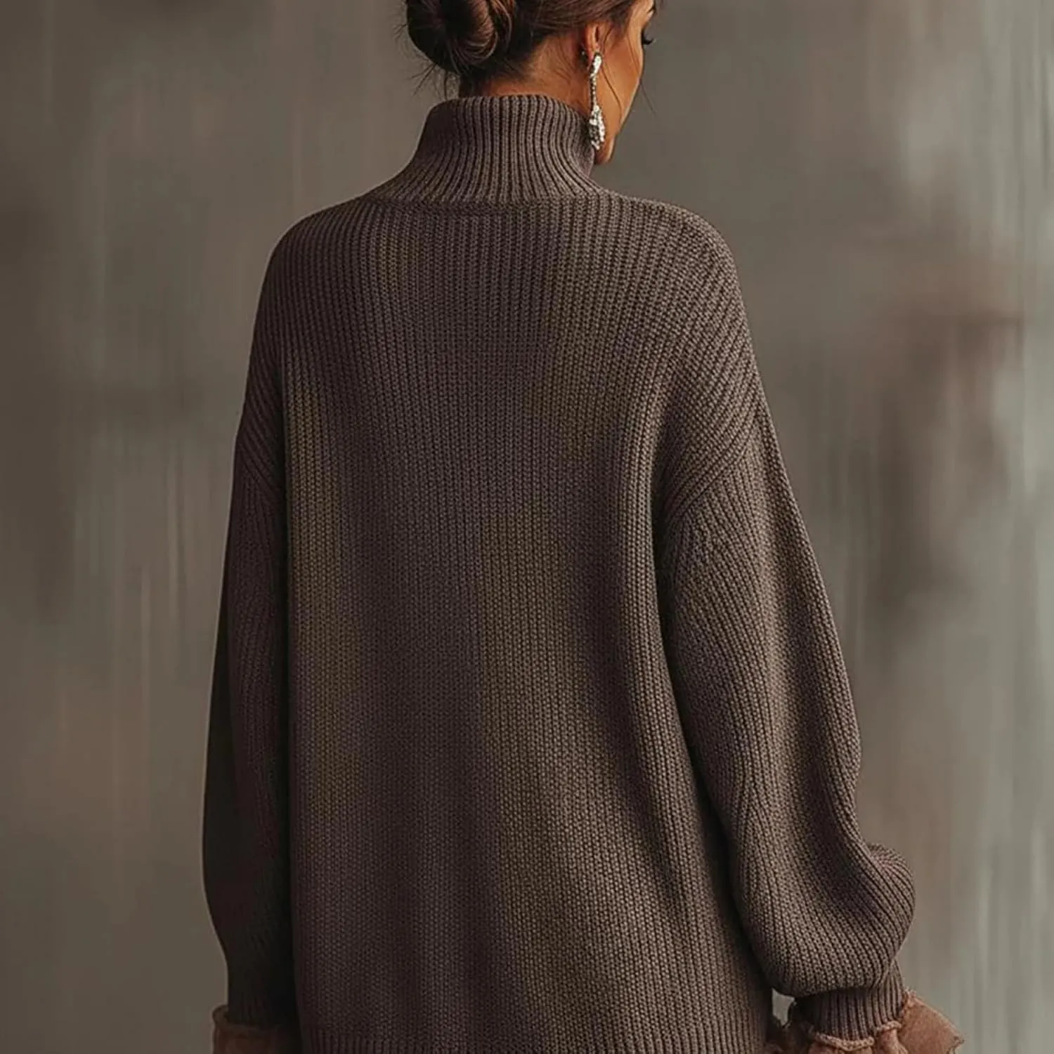 brown ruffled hem turtleneck sweater dress Thelma Ribbed Sweater Dress main image 0